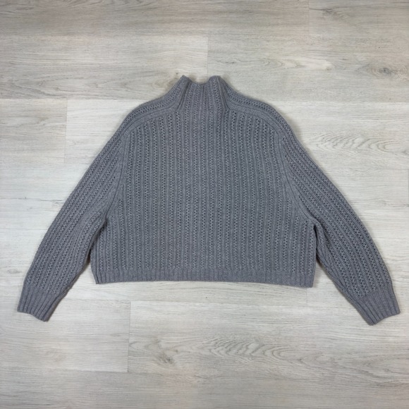 Madewell Pointelle Stitch Mockneck Sweater Womens Small Gray Merino Wool Boxy - Picture 4 of 5
